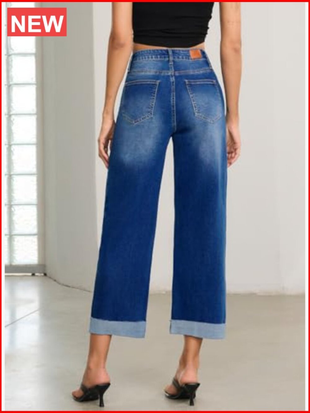 High Waisted Wide Leg Barrel Jeans Raw Rolled Hem Cropped Ankle - Picture 4 of 7